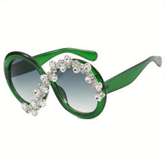 Y2K Rhinestone Round Sunglasses Oversized Anti Glare Glasses UV400