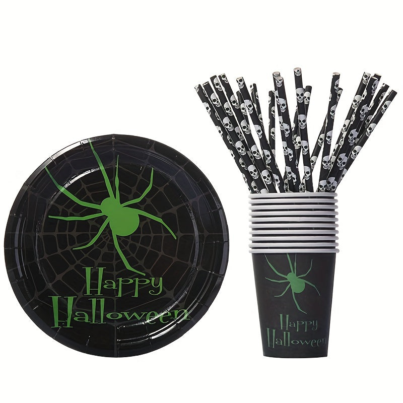 175pcs Halloween Paper Straws Bat Pumpkin Spider Web Skeleton Pattern Straws