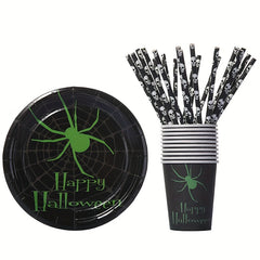 175pcs Halloween Paper Straws Bat Pumpkin Spider Web Skeleton Pattern Straws