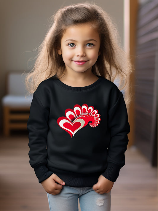 Love Heart Print Sweatshirt Girls Casual Graphic Crew Neck Pullover Sweatshirt