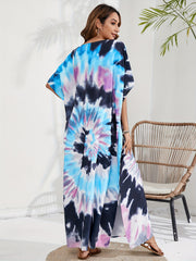 Boho Cover Up Women's Plus Spiral Tie Dye Batwing Sleeve