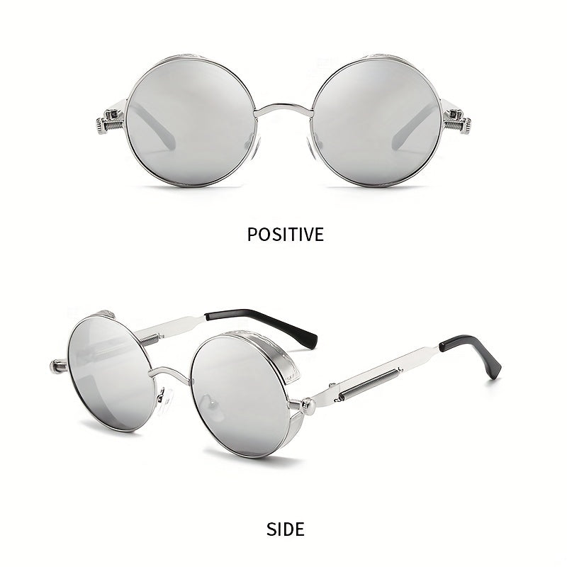 Vintage Steampunk Sunglasses Round Metal Block Shades UV400 Driving Eyewear