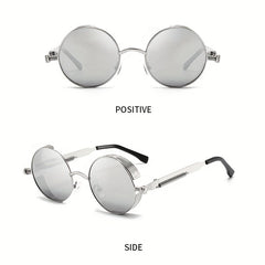 Vintage Steampunk Sunglasses Round Metal Block Shades UV400 Driving Eyewear