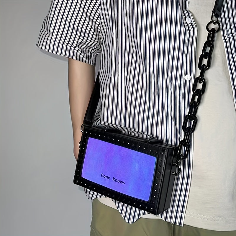 Shoulder Bag Luminous Crossbody Bag With Rivets Faux Leather Purse