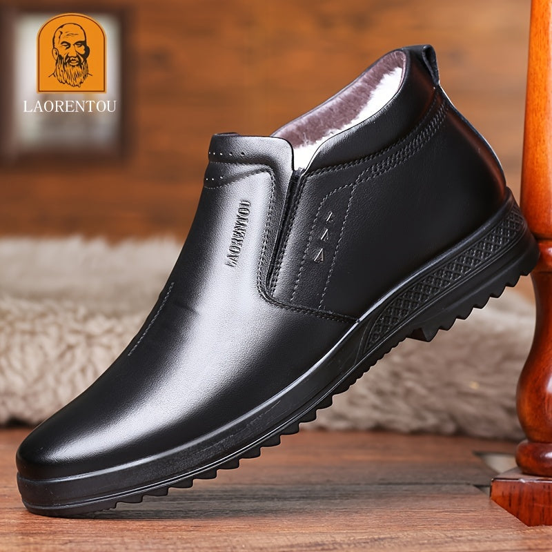 LAORENTOU Men's Leather High Top Warm Fleece Slip On Casual Shoes
