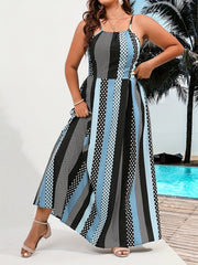  Stripe Print Maxi Cami Dress