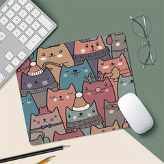 Cartoon Cat Heads Mouse Pad Non Slip Rubber Base Waterproof Mouse Mat