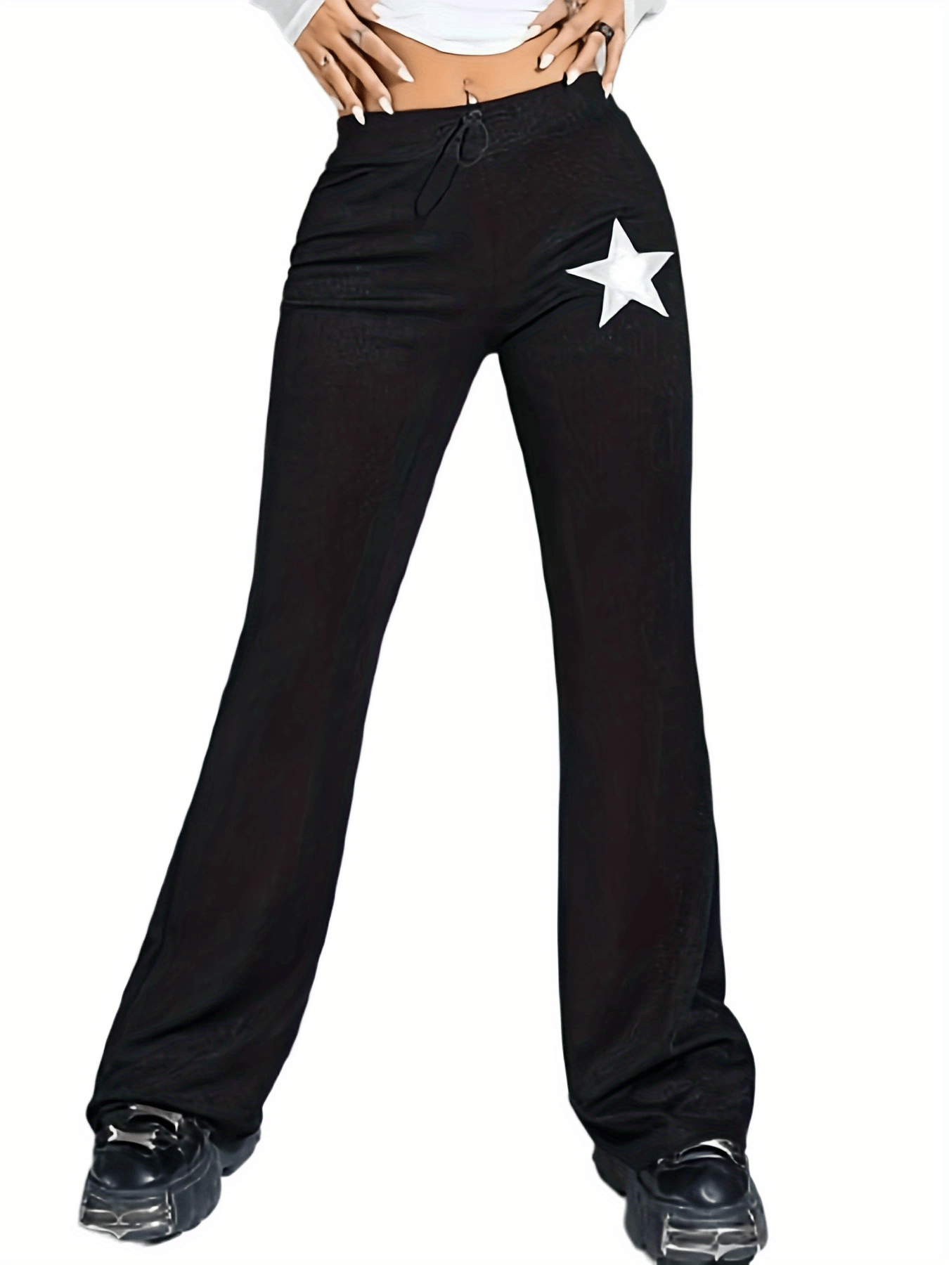  Star Print Skinny Flared Pants