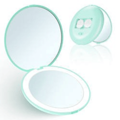 LED Lighted Pocket Mirror 1X 2X Magnification Compact Travel Makeup Mirror