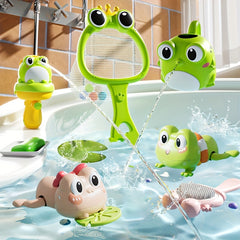 7pcs Frog Bath Toy Set with Water Gun & Massage Brush