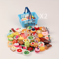 Plastic Shopping Basket with Food Models Playset