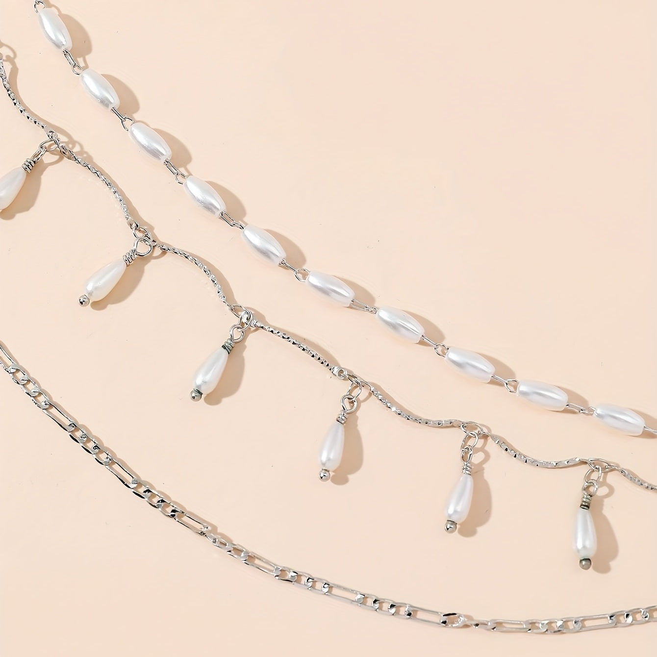 Faux Pearl Layered Waist Chain Pendant Tassel Metal Belt Dress Girdle