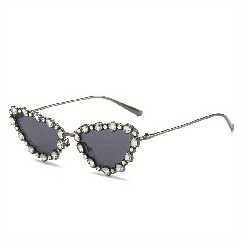 Rhinestone Cat Eye Sunglasses Gradient Metal Glasses UV400