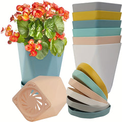 6pcs Thickened Plastic Flowerpot Set with Drainage Holes & Bases