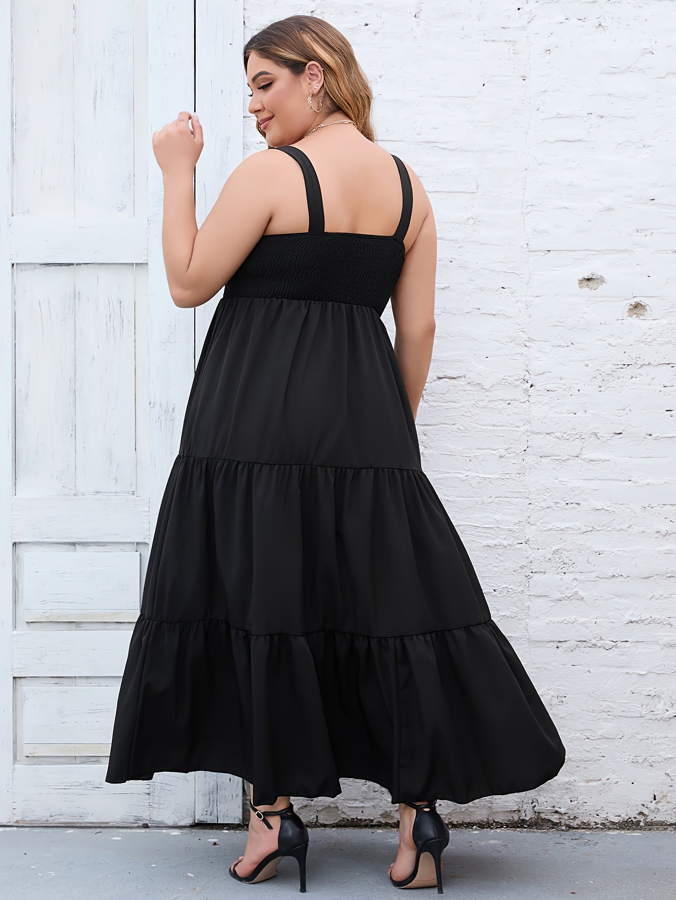  Solid Maxi Smock Cami Dress