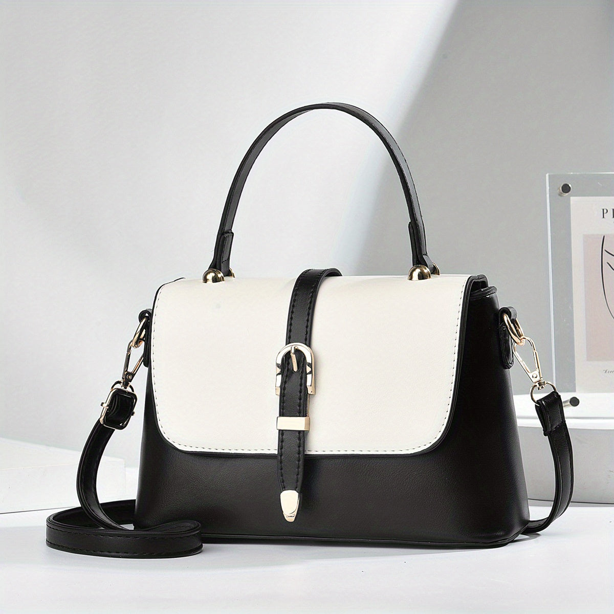 Contrast Crossbody Bag PU Leather Handbag Women's Top Handle Purses
