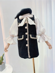 Kid Girls Tweed Knit Stitching Princess Suit Dress