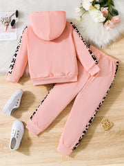 2pcs Girls Leopard print Hoodie And Pants Set