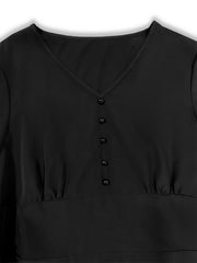  Casual Dress Women's Plus Solid Button Decor Long Sleeve V Neck