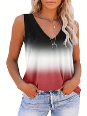  Ombre Print V Neck Stretch Tank Top