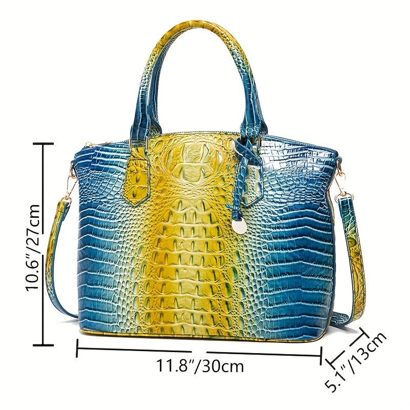 Ombre Croc Embossed Crossbody Bag Classic Style Leather Satchel