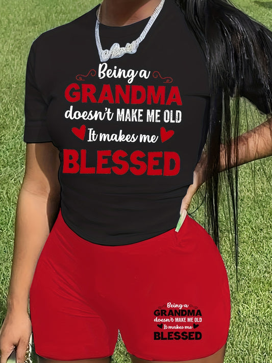  Slogan Print Top & Shorts Set