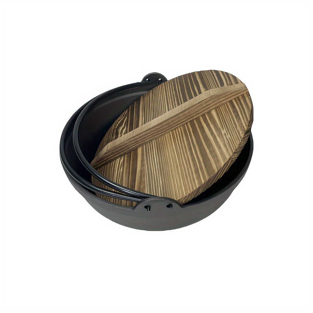 Cast Iron Pot Double Handle Non Stick Pot Wooden Cover