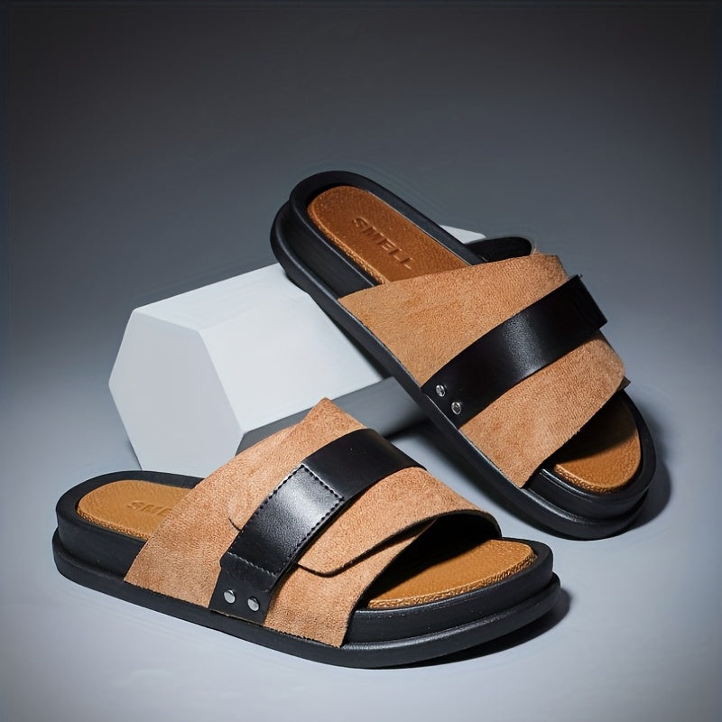 Men's Dull Polished Slip On Outdoor Slides Summer Slippers