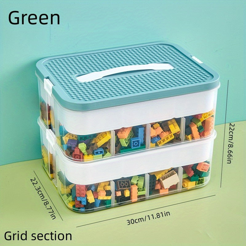 Stackable Building Blocks Storage Box with Carrying Handle and Baseplate Lid