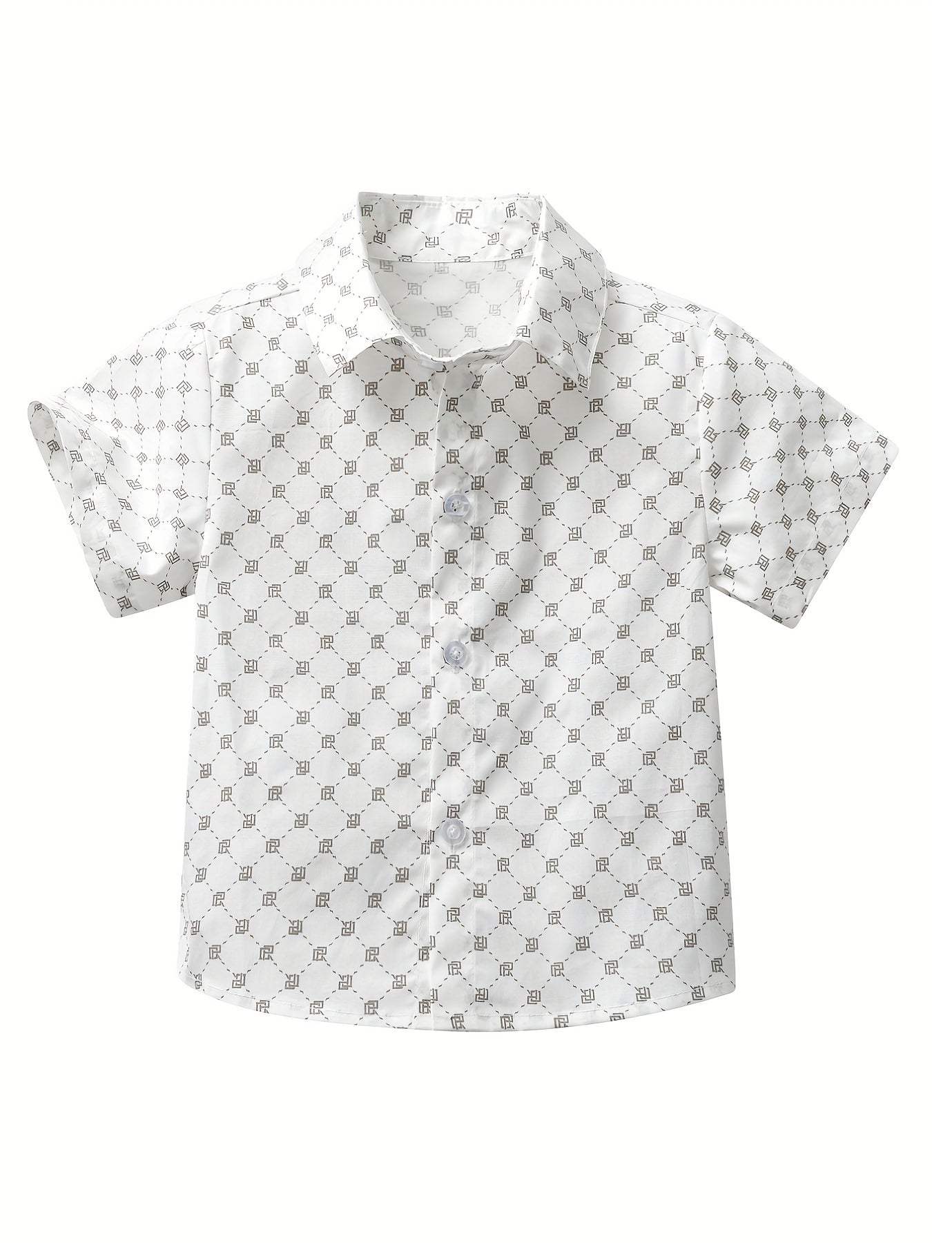 Boys Allover Print Short Sleeves Shirt Preppy Style For Summer Kids Clothes