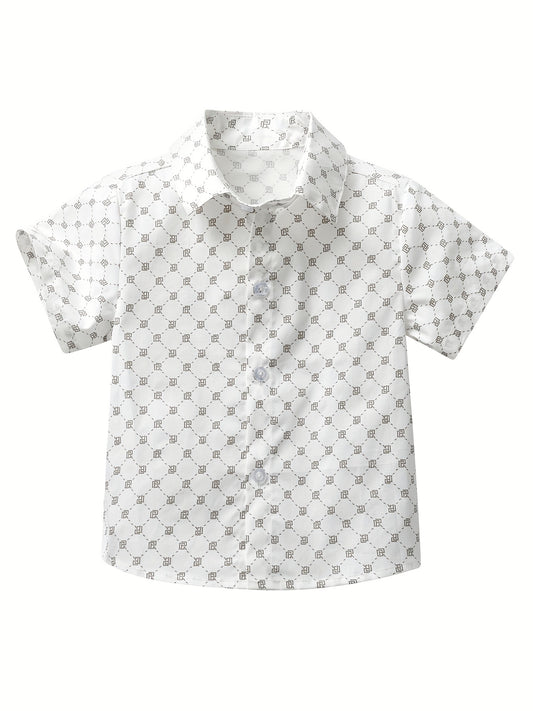 Boys Allover Print Short Sleeves Shirt Preppy Style For Summer Kids Clothes