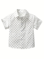 Boys Allover Print Short Sleeves Shirt Preppy Style For Summer Kids Clothes