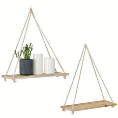 Wood Hanging Shelves Swing Rope Rustic Floating Shelf Wall Display