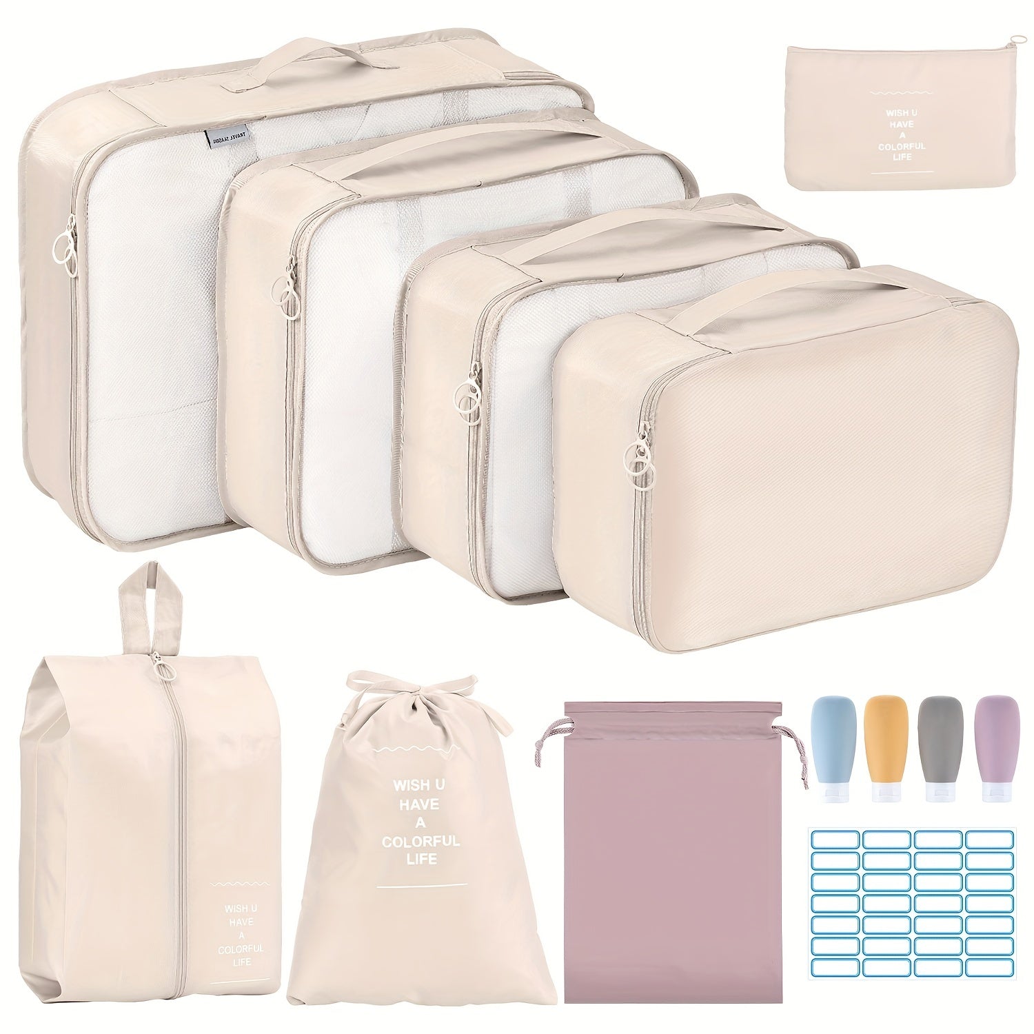 12pc Solid Zipper Packing Cubes Travel Organiser Bags Set
