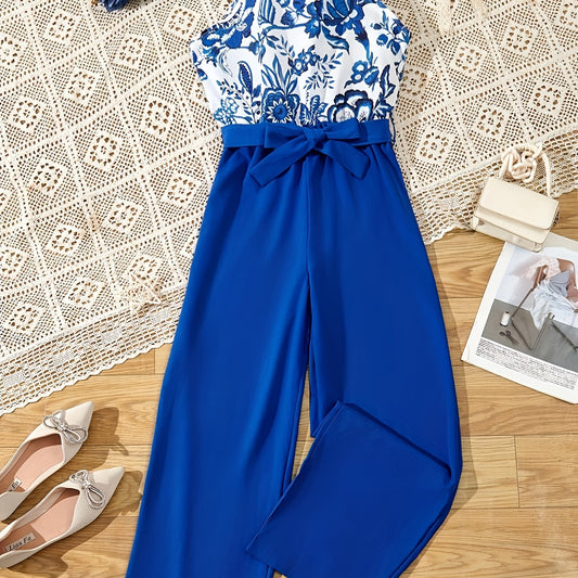 Girls' Floral Halter Neck Jumpsuit for Summer Outfit
