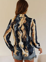  Casual Blouse Women's Plus Fluid Print Button Up Long Sleeve Blouse