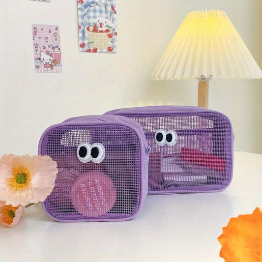 2pcs Cartoon Eyeball Makeup Bag Portable Organizer Women's Makeup Sundries