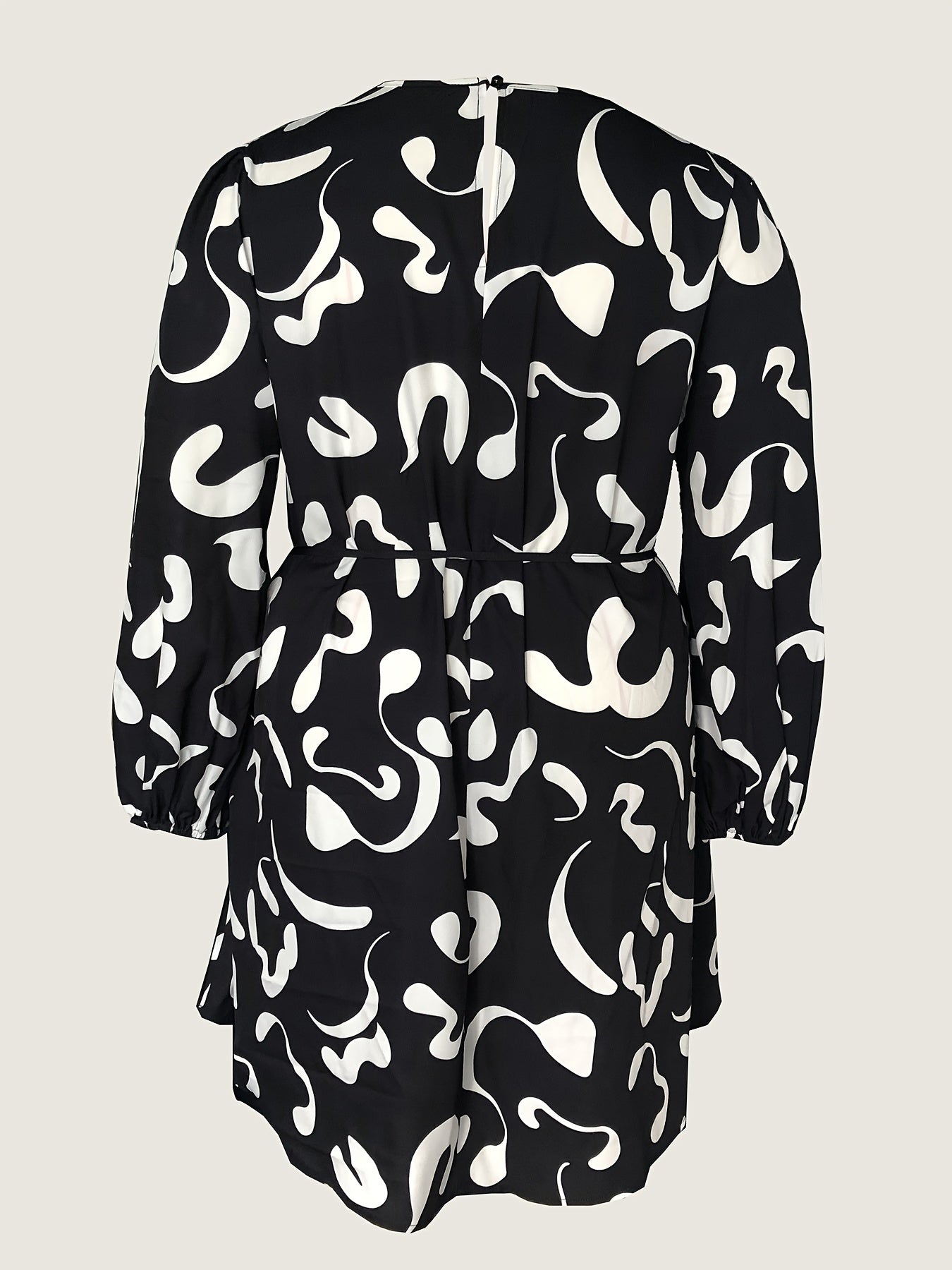  Graffiti Print Long Sleeve Dress with Belt