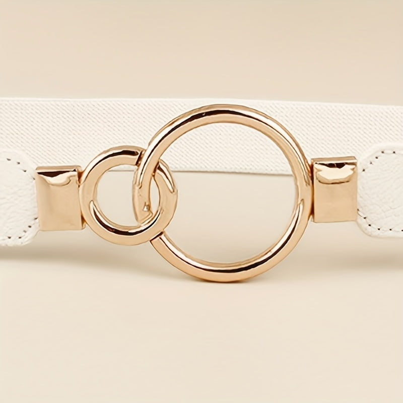 Double O Buckle Elastic Thin Belt Solid Waistband for Women