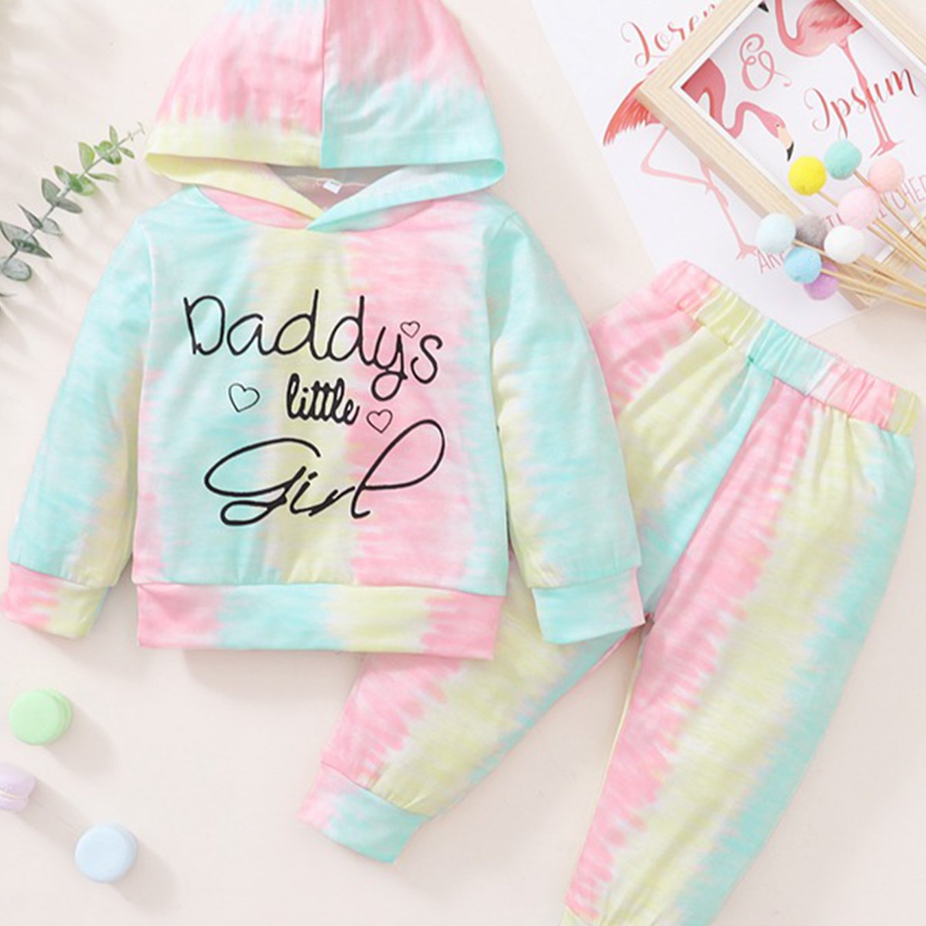 Cute 2 Piece Baby Girl Tie Dye Hoodie & Pants Set