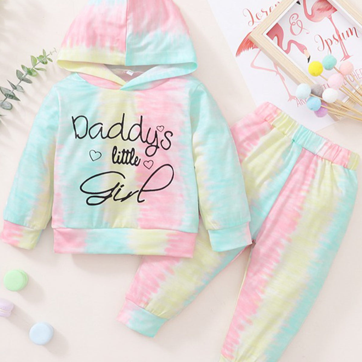 Cute 2 Piece Baby Girl Tie Dye Hoodie & Pants Set