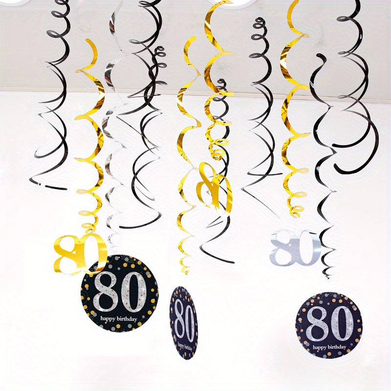 18pcs 80th Birthday PVC Spiral Hanging Decoration