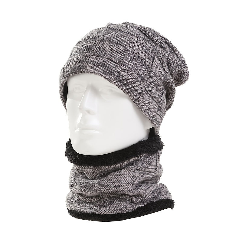 Winter Beanie Scarf Halter Set Thick Fleece Lined Neck Halter Warm Knitted Hat