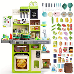 Kids Play Kitchen Set with Light Stove & Sink, Play Food Toy, Accessories