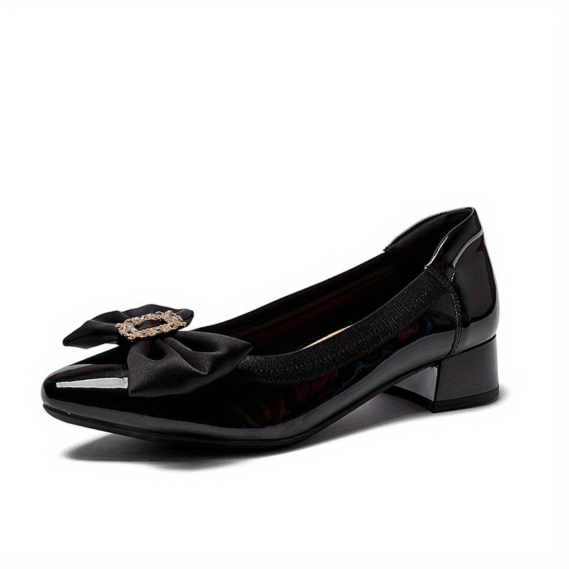 Women's Bowknot Low Heels Patent Leather Pointed Toe Shoes