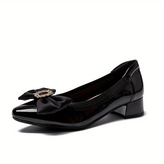 Women's Bowknot Low Heels Patent Leather Pointed Toe Shoes