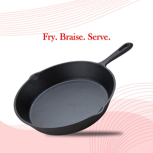 Pre Seasoned Cast Iron Frying Pan 25.4cm Silicone Handle Kitchen