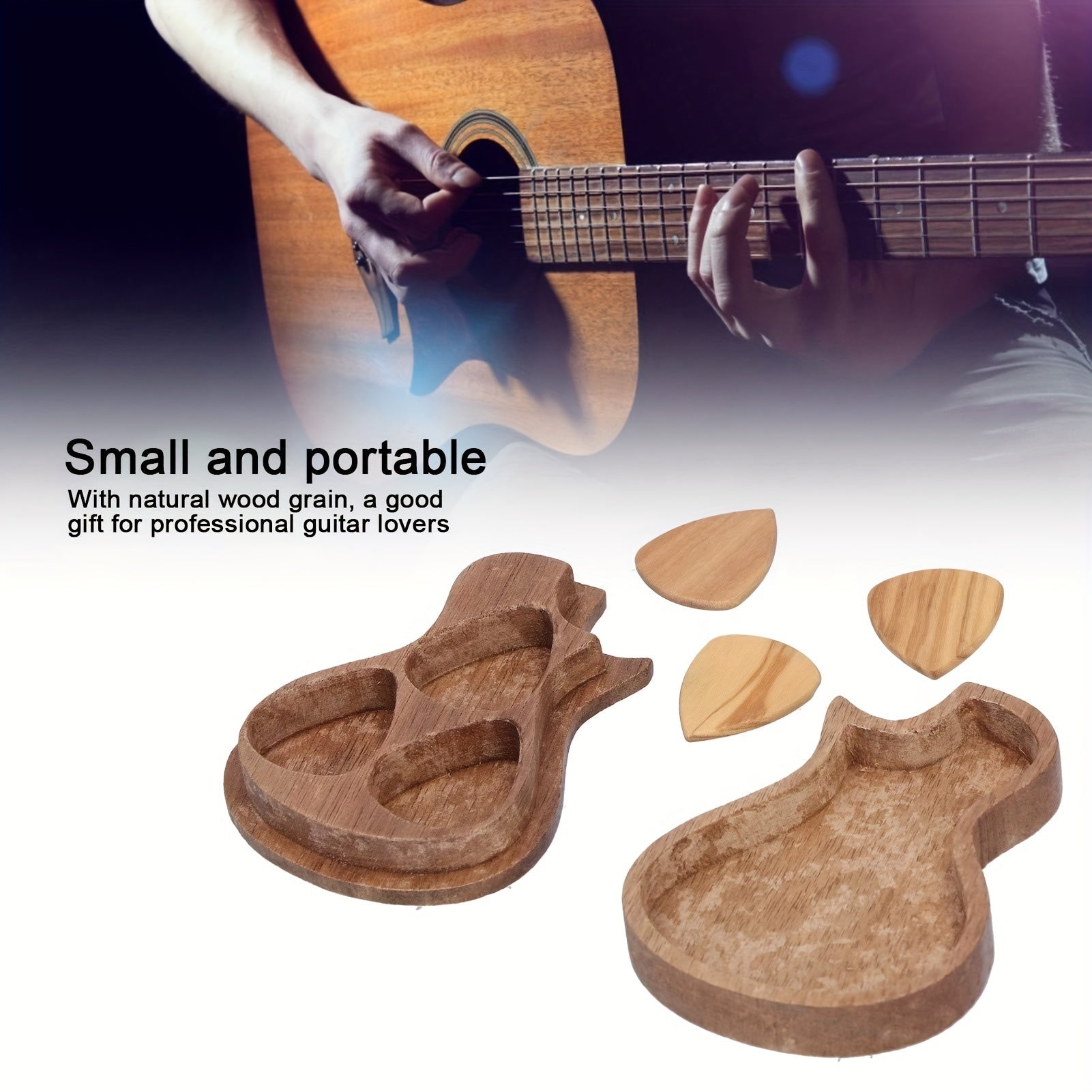 Wooden Guitar Picks Set With Case & 3 Picks