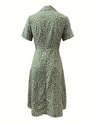 Floral Print Dress Casual V Neck Short Sleeve Summer Dress Women's Clothing