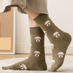 5 Pairs Women's Cotton Dog Pattern Crew Socks Multicolor